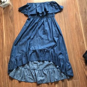 Soft denim off the shoulder dress